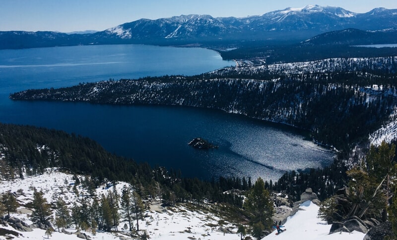 A view of Emerald Bay in Lake Tahoe, Calif. shows how tree canopy can obscure the view of snowpack.