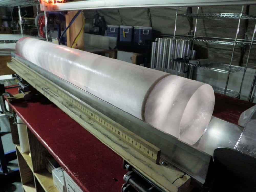 A volcanic ash layer in the WAIS Divide ice core. Volcanic markers like these were used in the new study to synchronize ice cores from across Antarctica. Credit: Heidi Roop