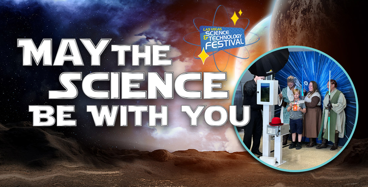May the Science Be With You with an image of cosplayers at a photo booth.