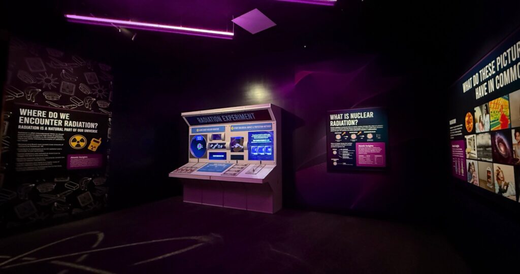 A museum exhibit featuring information on radiation.  
