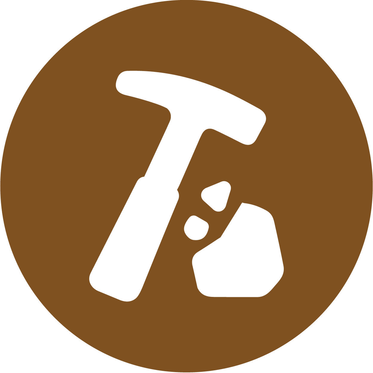 Brown icon with a hammer and a rock