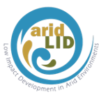 Arid LID logo of a blue swirl and the phrase Low Impact Development in Arid Environments