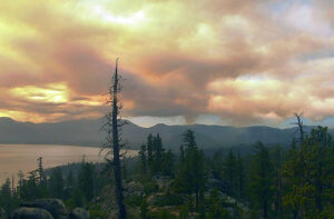 Heavy ash-laden smoke billowed into the Lake Tahoe basin during the Caldor Fire