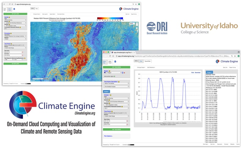 Screenshots of Climate Engine, which was originally unveiled at the White House Water Summit in 2016.