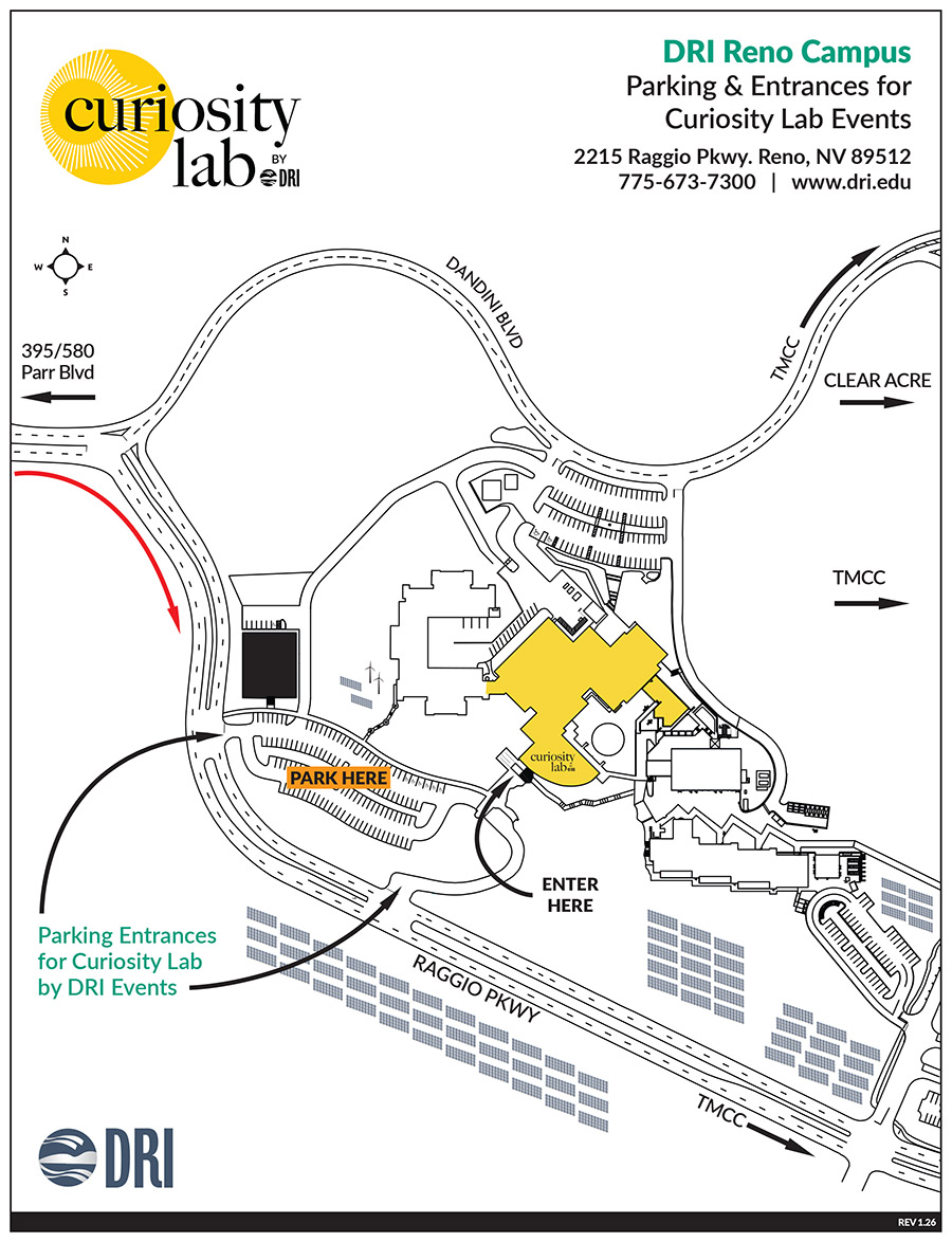 Map showing DRI's Reno Campus where Curiosity Lab will be held on Raggio Pkwy.