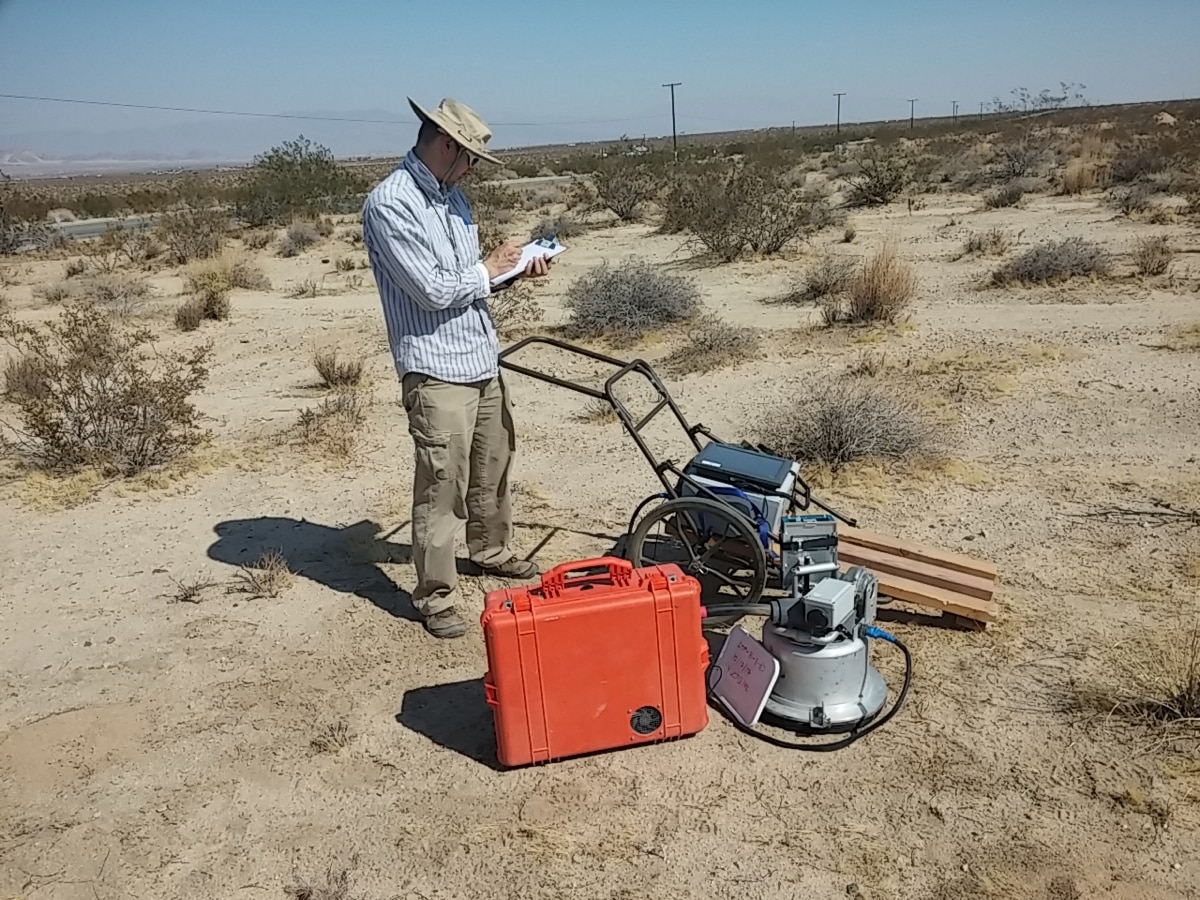 Researcher conducts a PI-SWERL test near Edwards Air Force Base in California