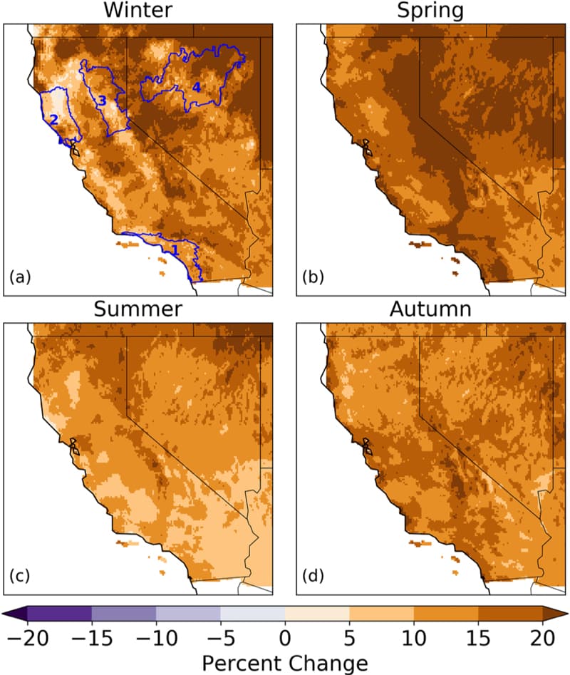 Maps showing increases in evaporative demand toward end of next century.