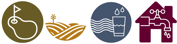 Four icons that represent golf courses, a field, drinking water, and a house with a spigot.