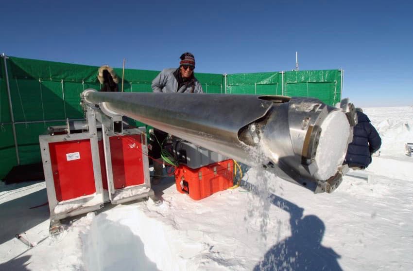Drilling ice cores in East Antarctica as part of the Norwegian-U.S. International IPY Scientific Traverse of East Antarctica.