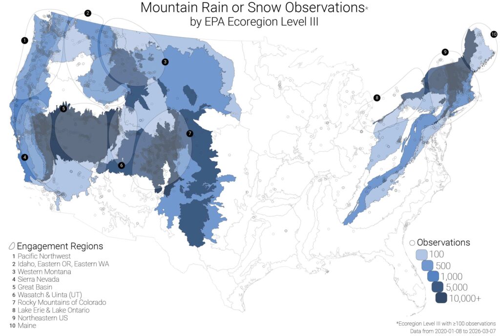 Map of united states showing observation statistics of certain ecoregions.