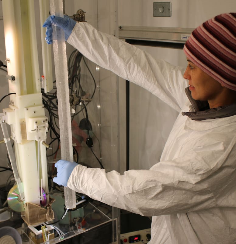 Monica Arienzo works with an ice core sample at DRI.