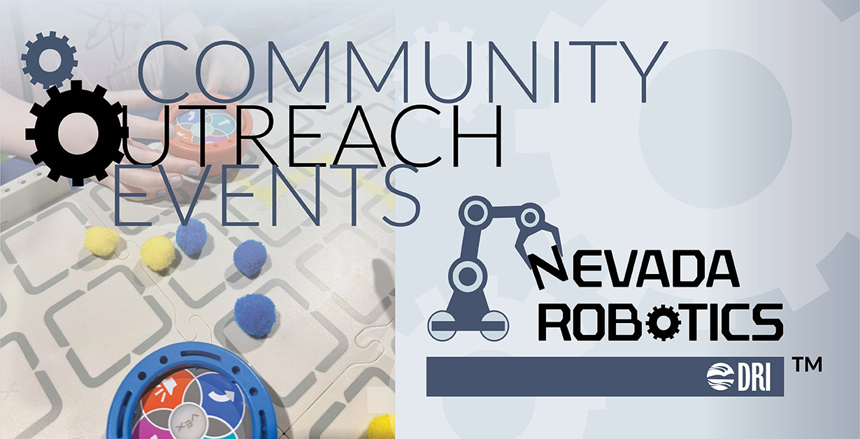 Nevada Robotics Community Outreach Events over an image of a robot on a grid.