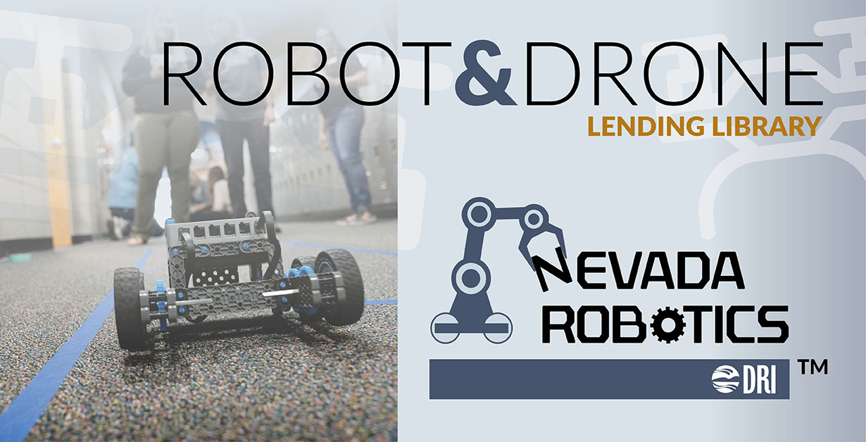 Nevada Robotics Logo with Robot and Drone Lending Library.