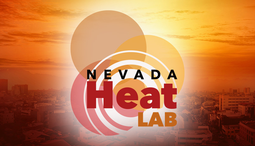Nevada Heat Lab logo over an image of a red cast cityscape.