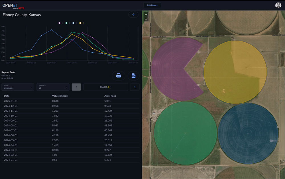 Image shows the desktop interface for the new OpenET FARMS interface.