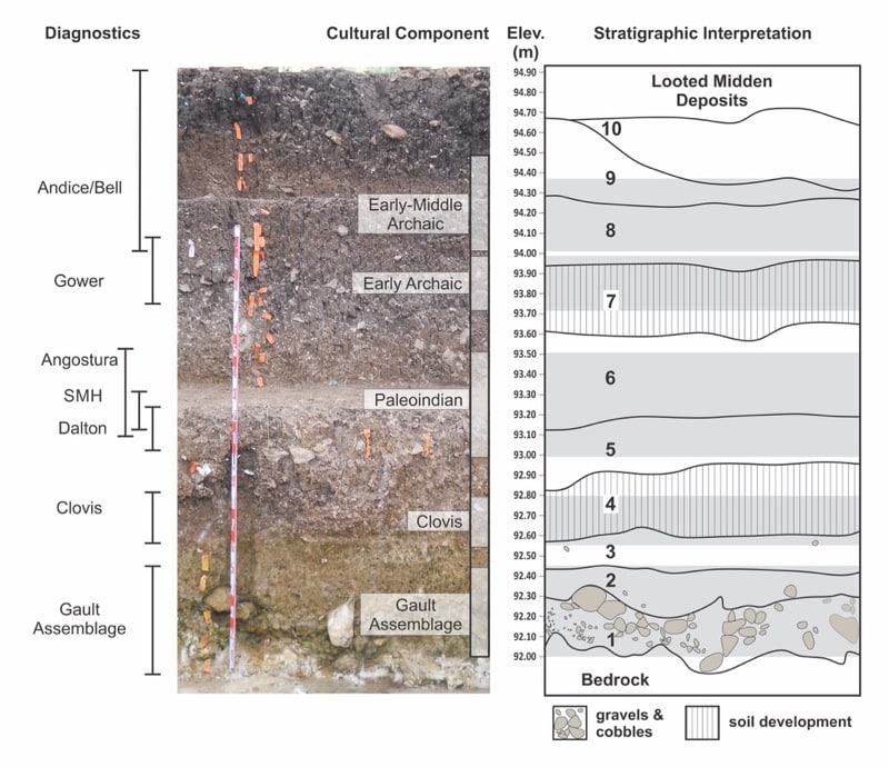 Diagram of soil layers identified at the Gault Site.