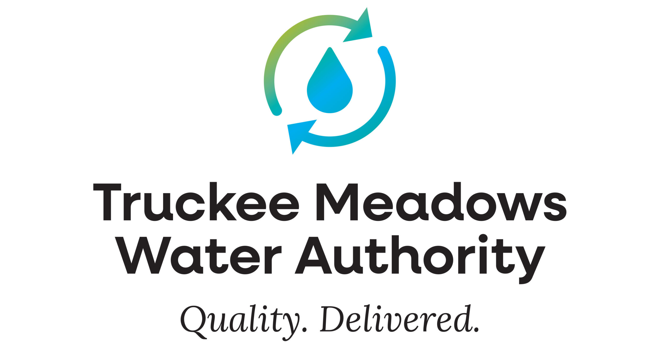 TMWA-Logo-Official-Centered-Tag-CMYK Truckee Meadows Water Authority Logo with the tagline Quality Delivered and a water droplet image.