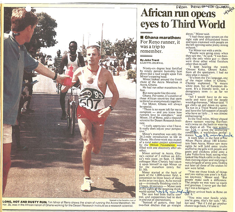 Newspaper clipping of Tim Minor running photo