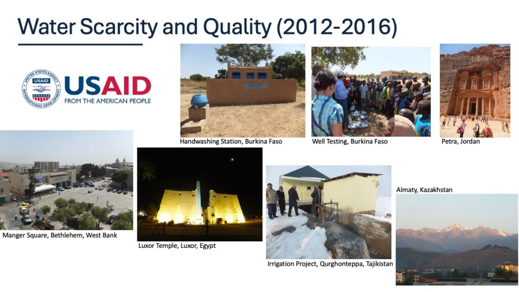 Multiple pictures showing different places to access water across the world