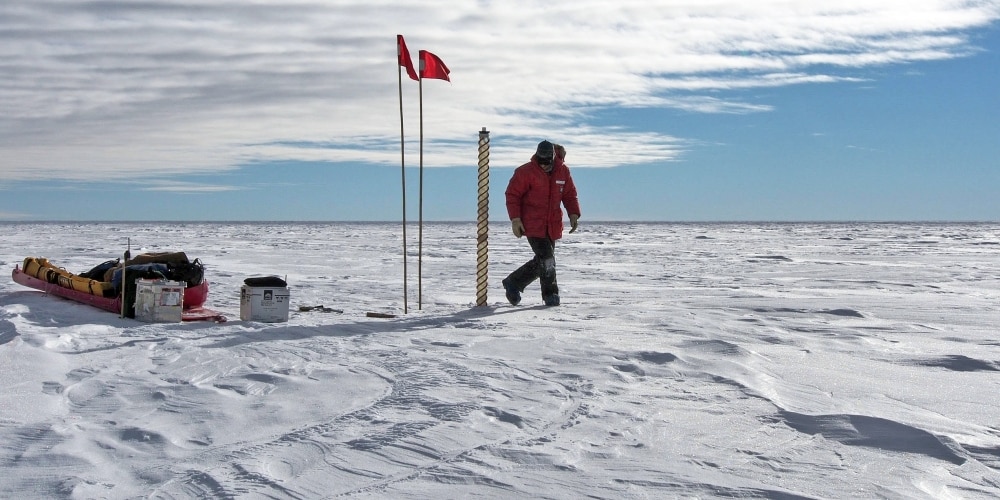 Researcher on ice in Antarctica.