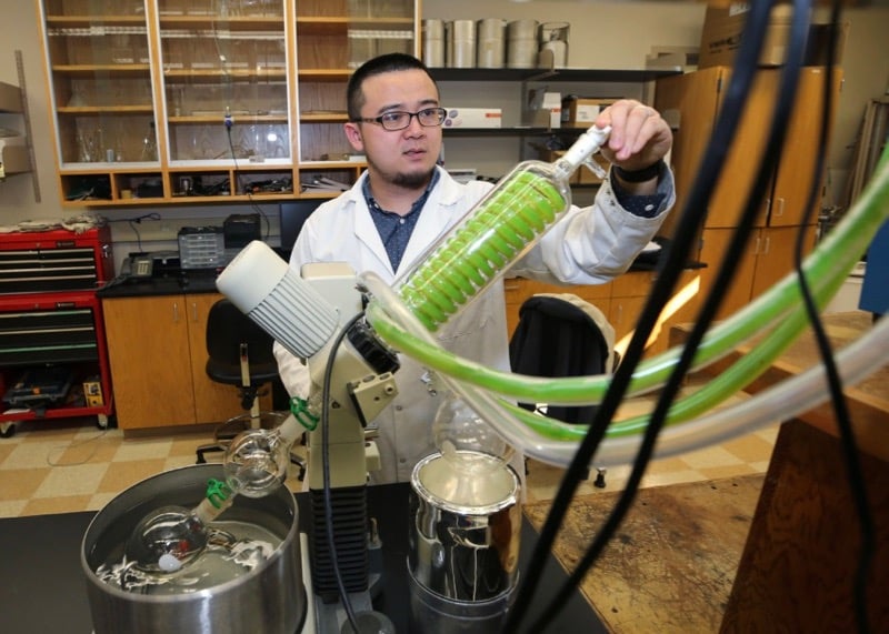 Yang Han works in the energy lab at Desert Research Institute, in Reno, Nev., on Wednesday, Feb. 21, 2018. Photo by Cathleen Alison/Nevada Momentum.