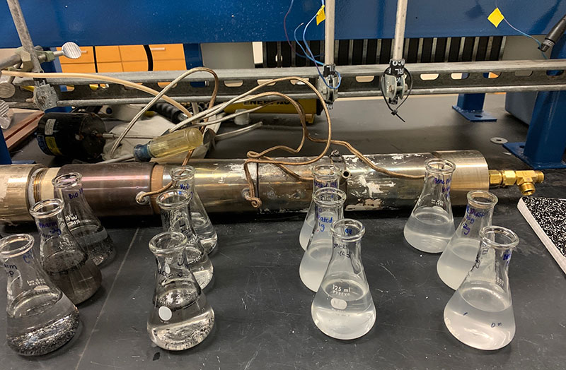 flouride water samples in flasks in lab